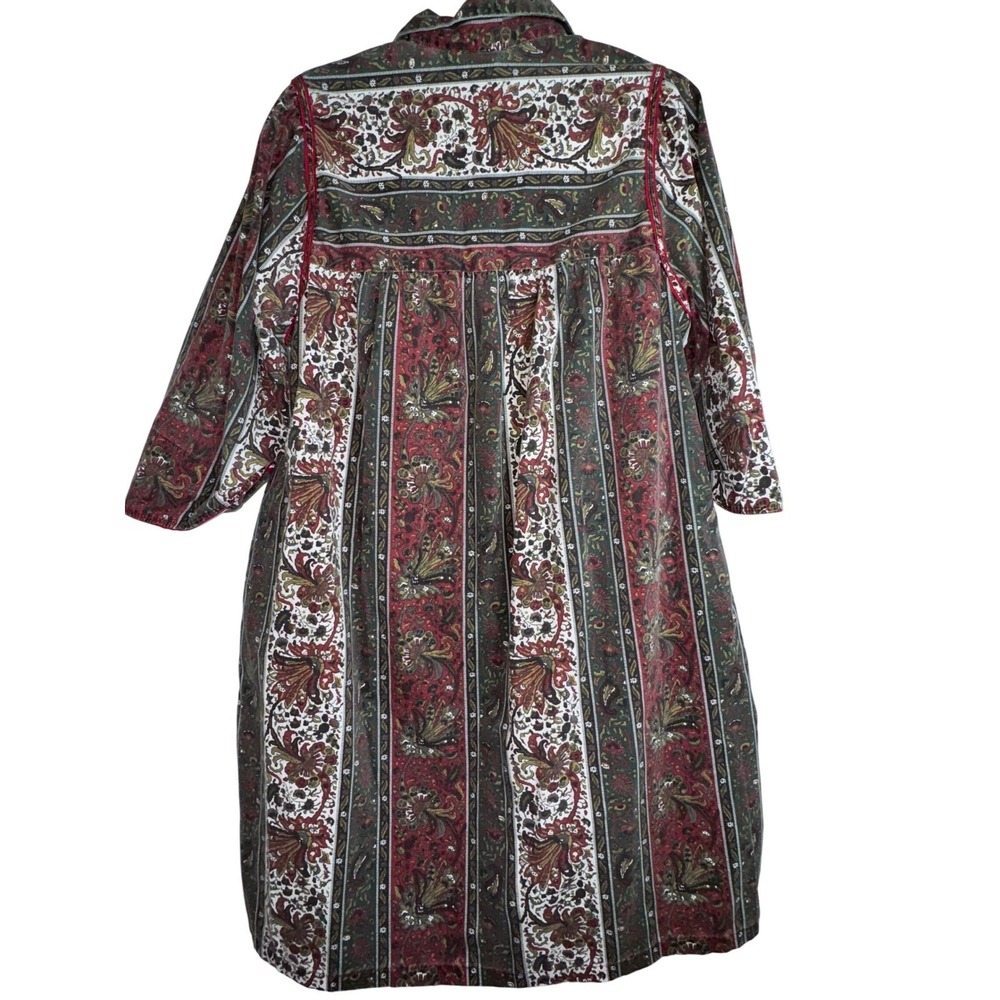 Models Coat vintage Paisley Print Dress‎ Pockets Button Front 3/4 Sleeve